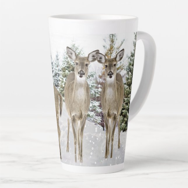 Caneca De Café Latte Natal Floresta de Inverno Cervo de Cauda Branca  (Ângulo direito)