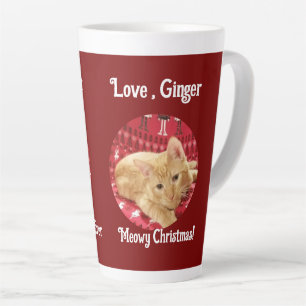 Caneca De Café Latte Natal, Foto de Gato, Personalizável Grande 17 oz