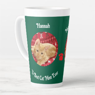 Caneca De Café Latte Natal, Foto de Gato, Personalizável Grande 17 oz