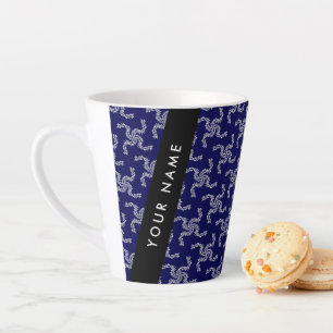 Caneca De Café Latte Natal Garland, Azul, Seu nome, Personalize
