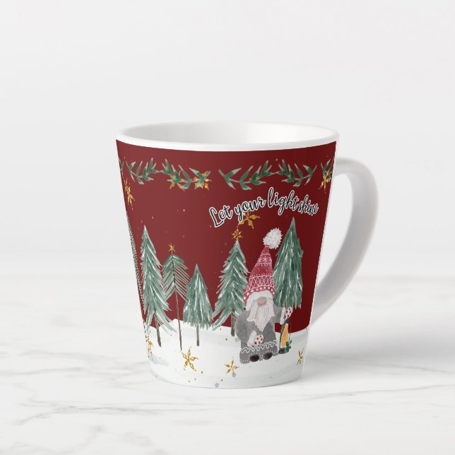 Caneca De Café Latte Natal Gnomo Burgundy - Estrelas Claras (Ângulo direito)