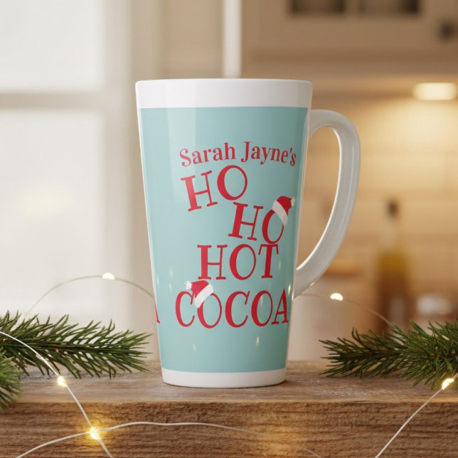 Caneca De Café Latte Natal Ho Ho Quente de Férias de Cacau Latino (Ho Ho Hot Cocoa! Just add your name to this festive Christmas holiday latte mug. )