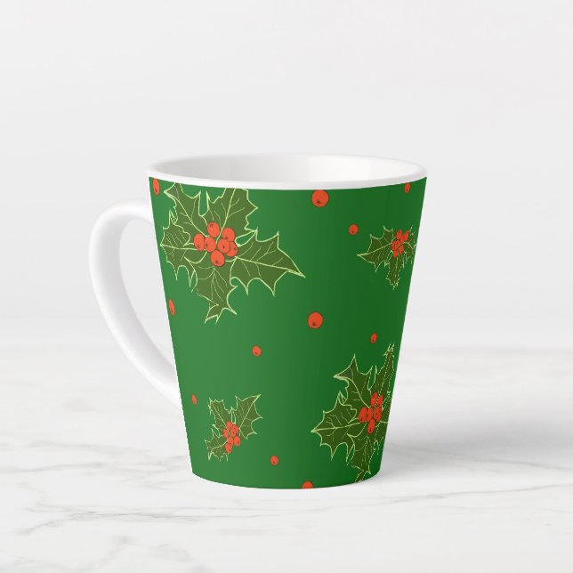 Caneca De Café Latte Natal Holly (Ângulo esquerdo)