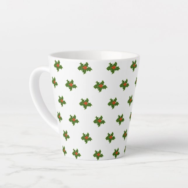 Caneca De Café Latte Natal Holly Pattern (Ângulo esquerdo)