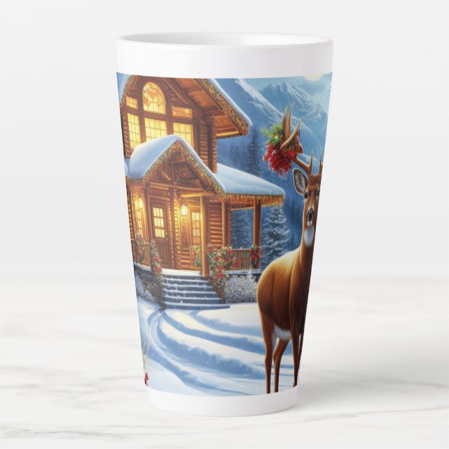 Caneca De Café Latte Natal/Inverno Deer Lodge (Frente)