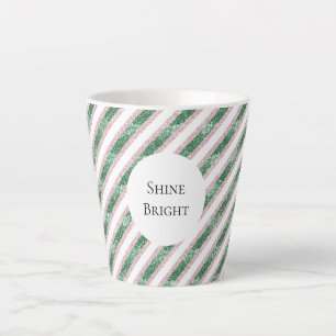 Caneca De Café Latte Natal Listras Brilhantes Rosa Verde Bege