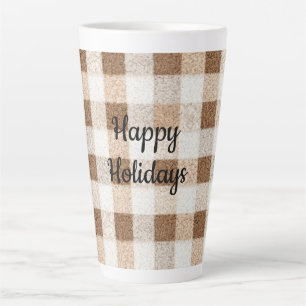 Caneca De Café Latte Natal Listras Marrom Creme Aconchegante Quente