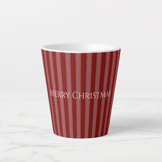 Caneca De Café Latte Natal Listras Vermelhas Douradas (Frente)