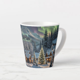 Caneca De Café Latte Natal Mágico, Aldeia de Montanha, Luzes Polares