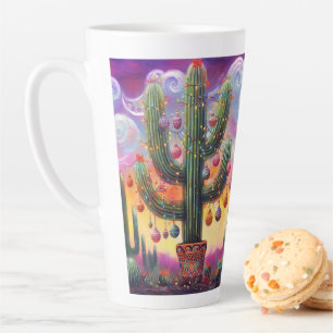 Caneca De Café Latte Natal no Deserto Sudoeste Saguaro Cactus