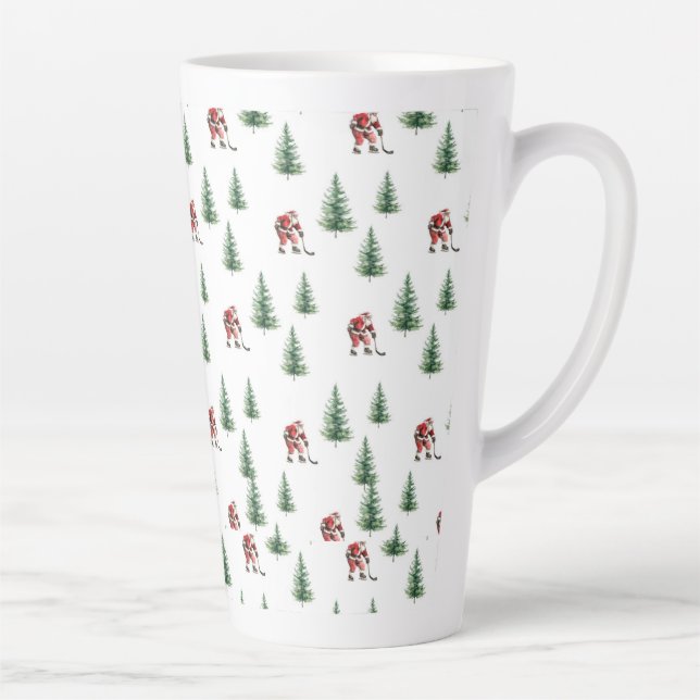 Caneca De Café Latte Natal para Papais noeis de hóquei e pinheiros (Direita)