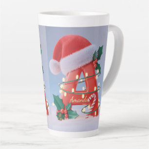 Caneca De Café Latte Natal Personalizado com Letra 'A'