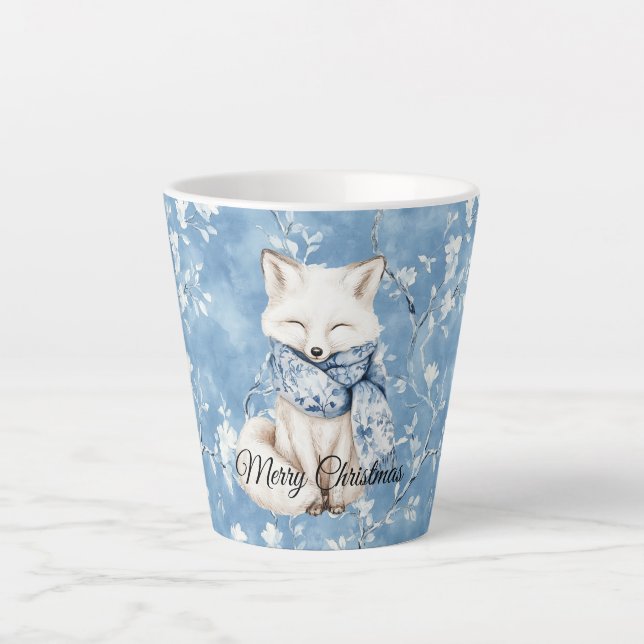 Caneca De Café Latte Natal Raposa Floral Azul (Frente)