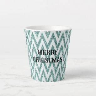 Caneca De Café Latte Natal Verde Menta Brilhante Listras Chevron Branco