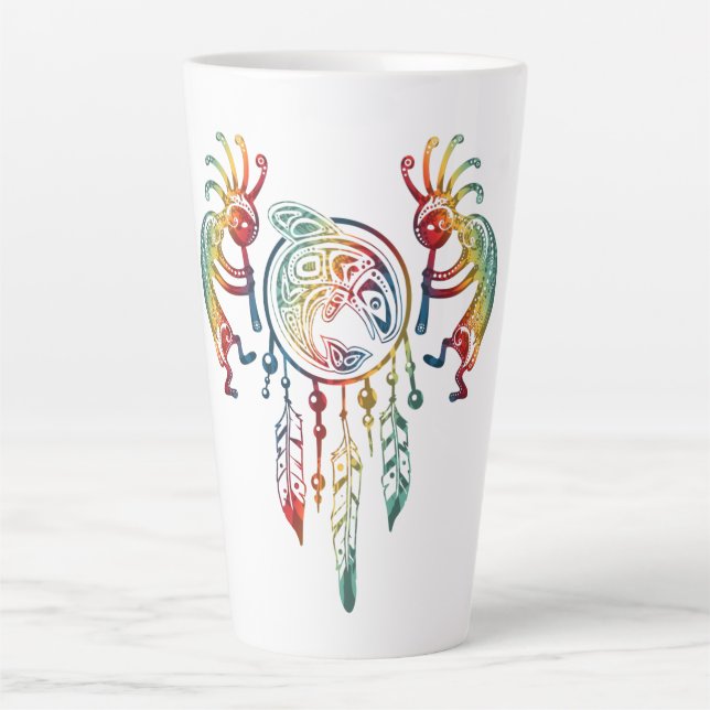 Caneca De Café Latte Nativo americano Kokopelli Whale Dreamcatcher 1 (Frente)