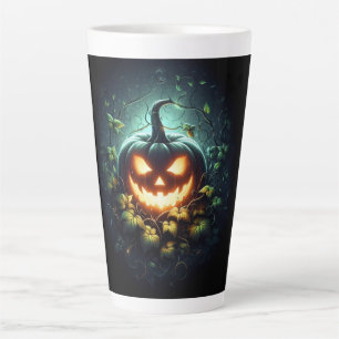 Caneca De Café Latte Natureza assustadora brilhando Abóbora-das-Hallowe
