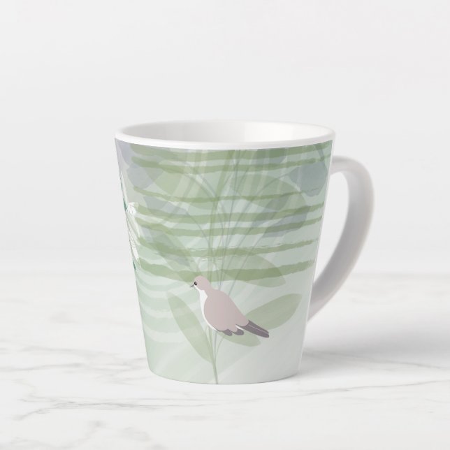 Caneca De Café Latte Natureza Floral das Aves Botânica (Ângulo direito)