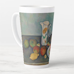 Caneca De Café Latte Natureza Morta, Jarro de Leite e Frutas numa Mesa,