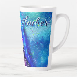 Caneca De Café Latte Náutica Costeira de Golfinho Azul Branco