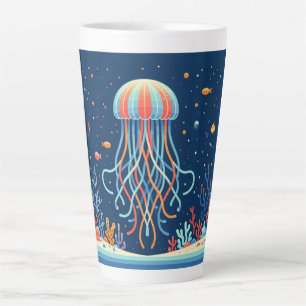 Caneca De Café Latte náutica/praia/águas-vivas costeiras