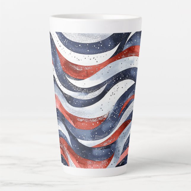 Caneca De Café Latte Nautical Red White Blue   (Frente)