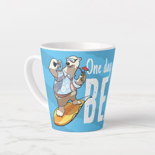 Caneca De Café Latte Navegando Urso Polar Um Dia Mais Perto Da Praia (Ângulo esquerdo)