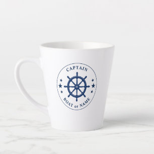 Caneca De Café Latte Navio náutico capitão do navio ou nome 2 do lado