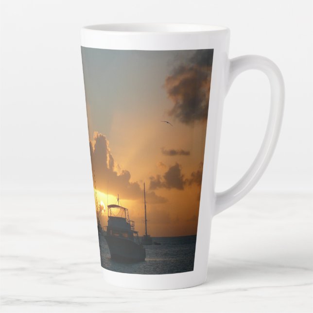 Caneca De Café Latte Navios e paisagens tropicais solares (Direita)