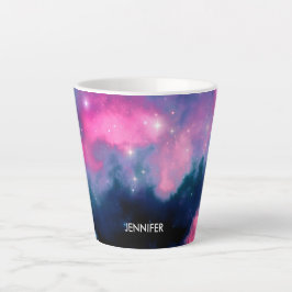 Caneca De Café Latte Nebulosa da Galáxia Rosa e Azul e Abstrato das Est