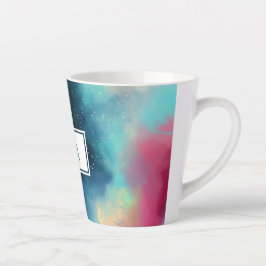 Caneca De Café Latte Nebulosa do Espaço Verde Moderno e Vermelho