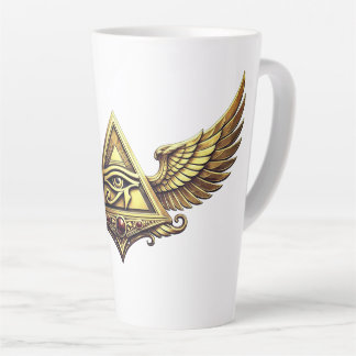 Caneca De Café Latte NeoAnkh Egyptian Eye of Horus Gold Winged Pyramid