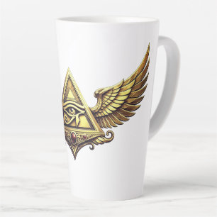 Caneca De Café Latte NeoAnkh Olho Egípcio de Hórus Pirâmide Alada Doura