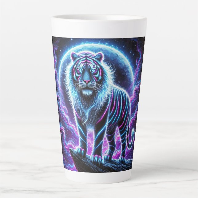 Caneca De Café Latte Neon Energy Tiger Latte Mug Design. (Frente)