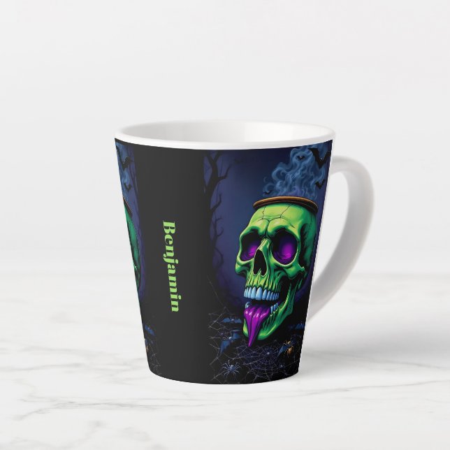 Caneca De Café Latte Néon Gótico, Assombrado Escuro, verde Culdron (Ângulo direito)