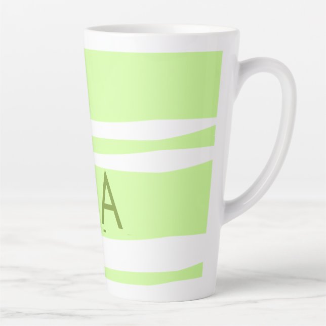 Caneca De Café Latte Neon green stripes monograma com letra grega (Direita)