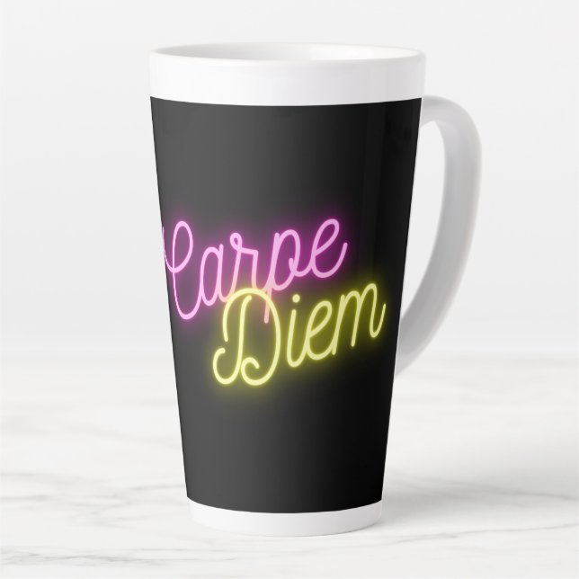 Caneca De Café Latte Neon Pink e Yellow Carpe Diem (Ângulo direito)