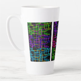 Caneca De Café Latte Neon Pixel Art Grid