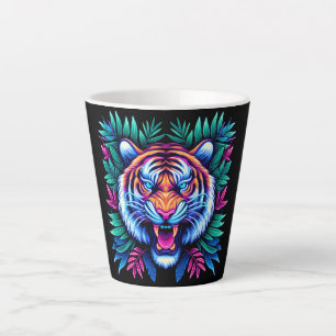 Caneca De Café Latte Neon Tiger e folhas da selva