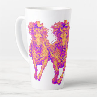 Caneca De Café Latte Neon Western Horse Cowgirl Art