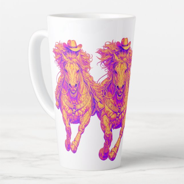 Caneca De Café Latte Neon Western Horse Cowgirl Art (Ângulo esquerdo)