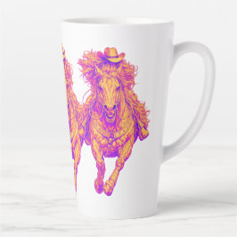 Caneca De Café Latte Neon Western Horse Cowgirl Art