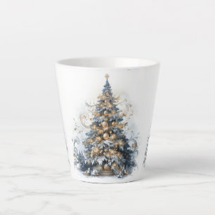 Caneca De Café Latte Neve Dourada da Árvore de Natal Elegante
