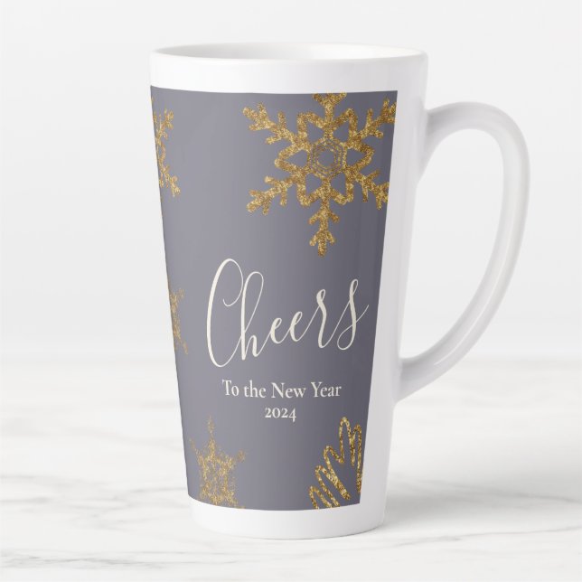 Caneca De Café Latte Neve Festiva Dourada Lança Saúde Ano Novo (Direita)