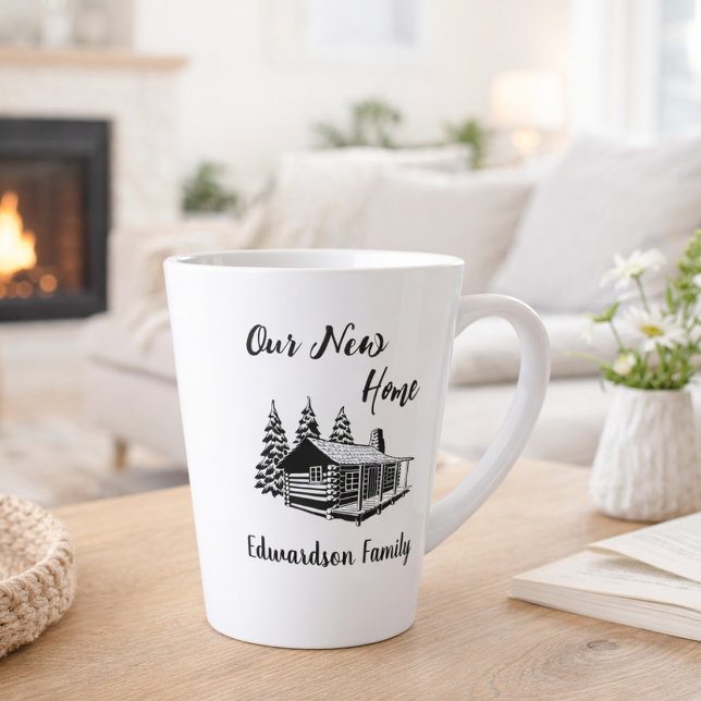Caneca De Café Latte New Home moving to new house family name (New Home moving to new house family name Latte Mug. You can add your own text and name.)