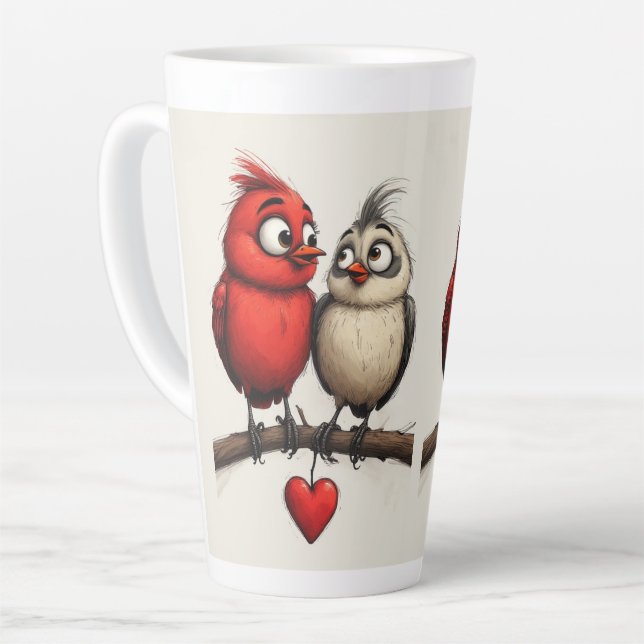 Caneca De Café Latte New Year, Love, Birds (Ângulo esquerdo)
