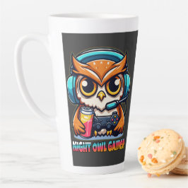 Caneca De Café Latte Night Owl Gamer Mascot Fun Gaming Illustration