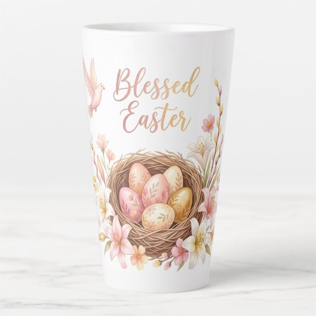 Caneca De Café Latte Ninho de Páscoa com Ovos (Frente)