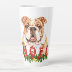 Caneca De Café Latte Noel do Bulldog Watercolor