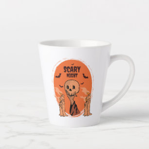 Caneca De Café Latte Noite Assustadora Crânio de Halloween e Desenho de