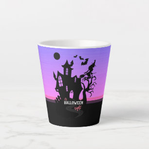 Caneca De Café Latte Noite de Halloween Pôr do Sol Bruxa e Morcegos Caç